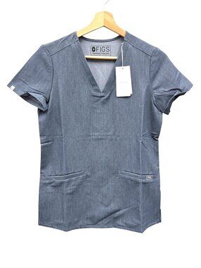 NEW Figs Casma Three Pocket Scrub Top in Heather Denim Size Small